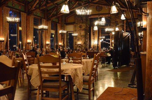 Restaurant, Dinner, Tables, Lodge, Night