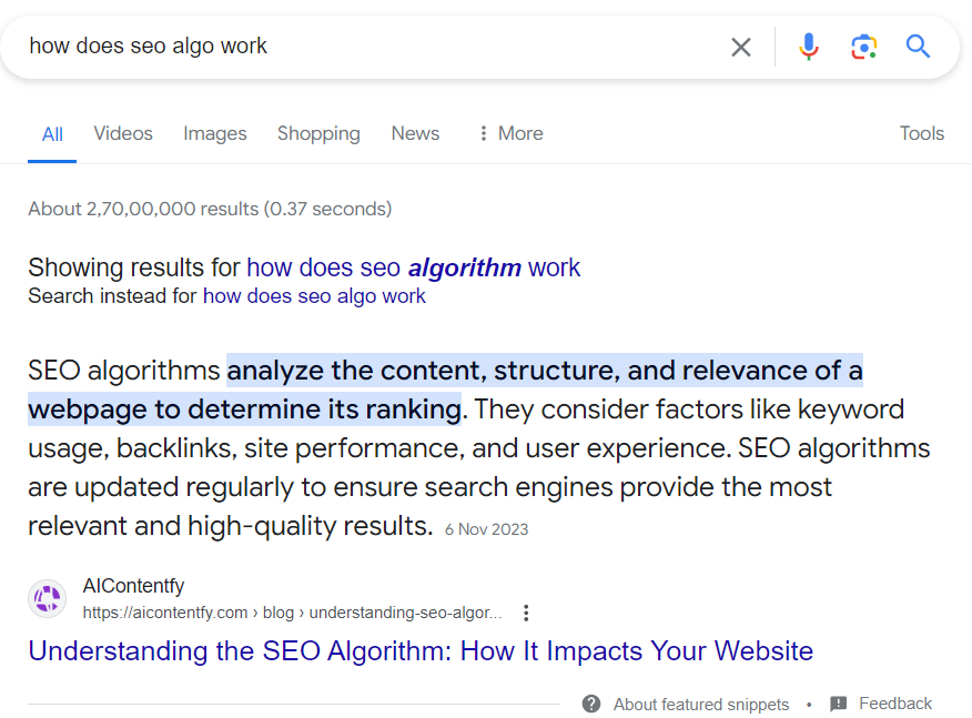 An example of a featured snippet.
