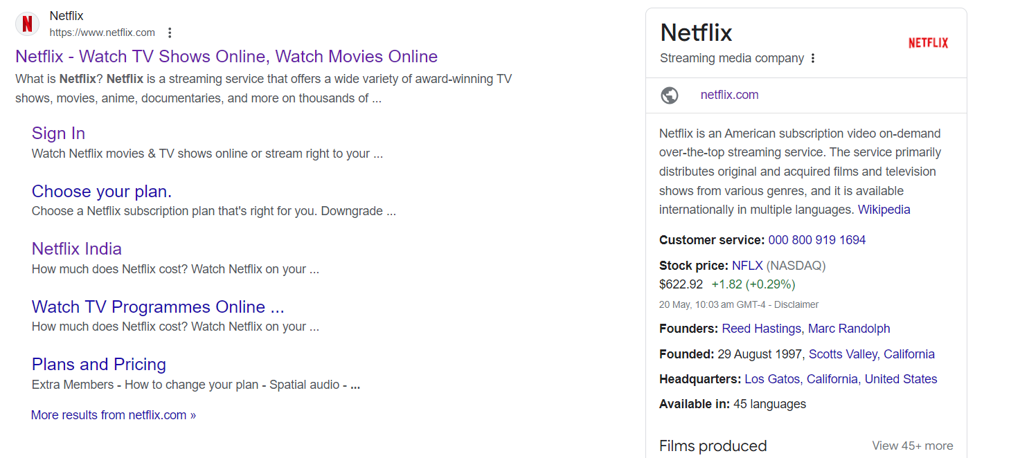 An example of knowledge panel.